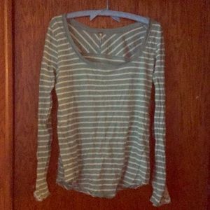 Sundance teal/wh striped shirt w/lace sleeves